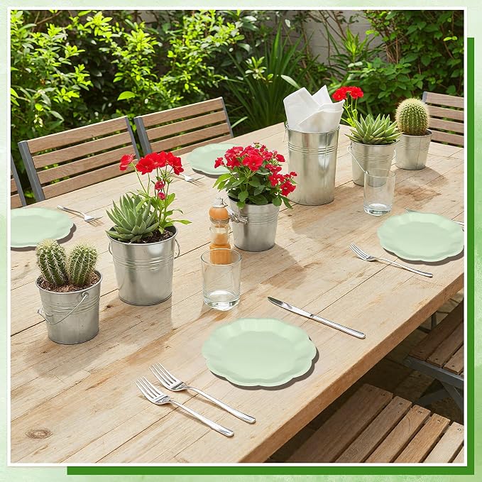 NatNarr 30 Pcs Sage Green Paper Plates, 7 Inch Scalloped Paper Plates | Small - Image 8