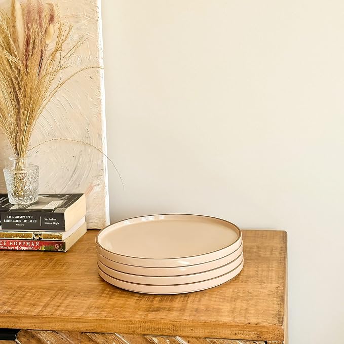 Mora Ceramic Flat Dinner Plates Set of 6, 10.5 in High Edge Dish Set - Image 8