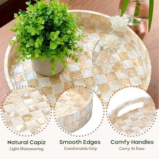 12.6" Decorative Capiz Shell Round Tray - Image 4