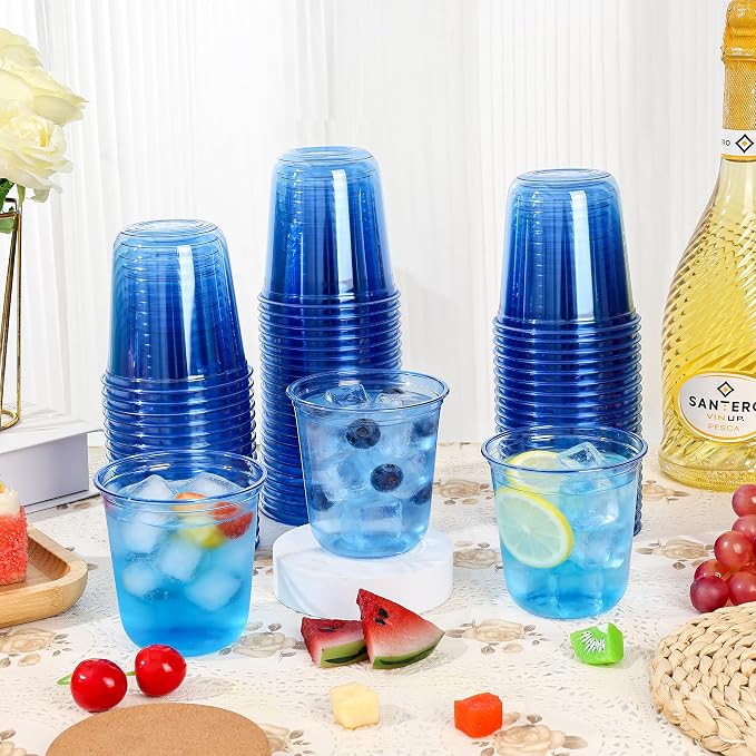 KesaPlan 50Pcs 12oz Blue Plastic Party Cups, Disposable Wine Cocktail Cups | - Image 3