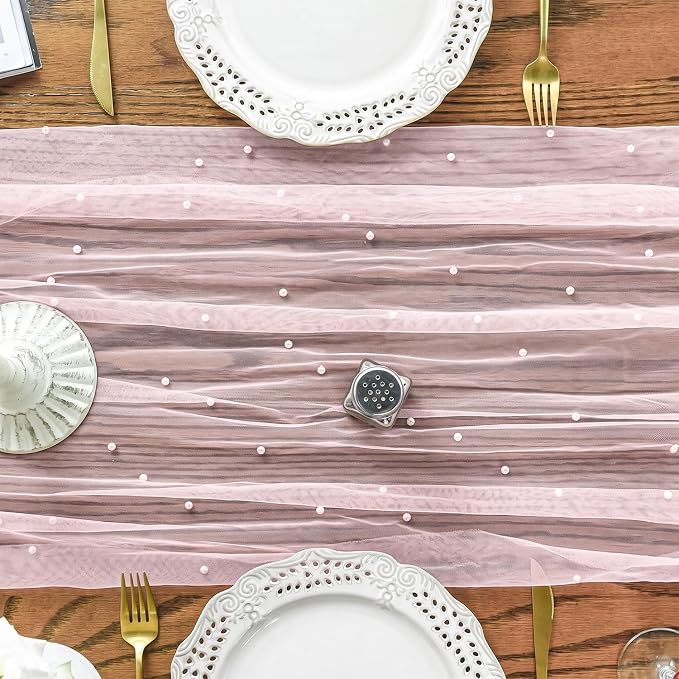 Artoid Mode 6PCS Pearl Pink Gauze Table Runner 120 Inch 10FT, Seasonal Sheer - Image 7