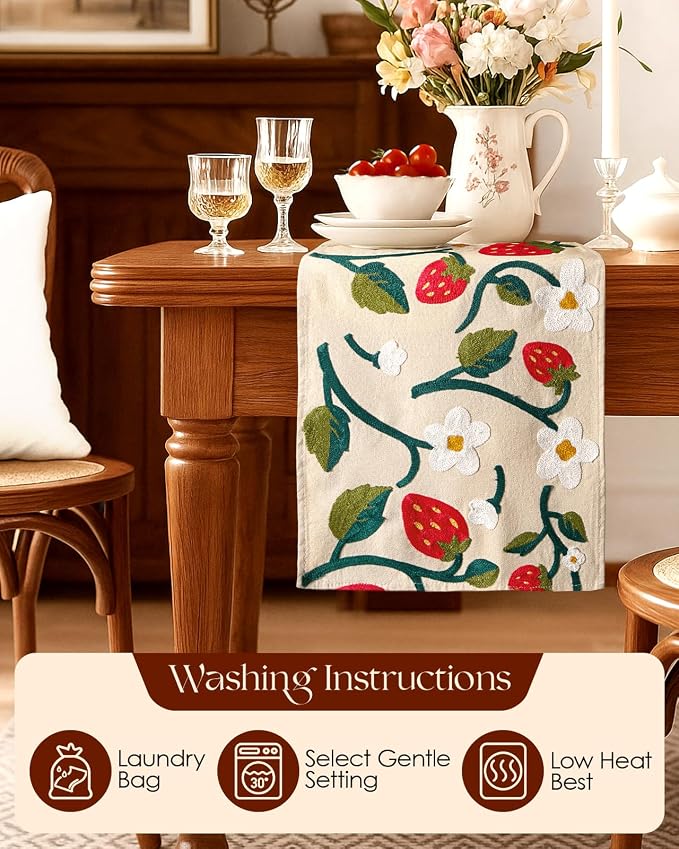 Canvas Embroidered Narrow 13"x 72" Table Runner, Rustic texture, Machine - Image 4