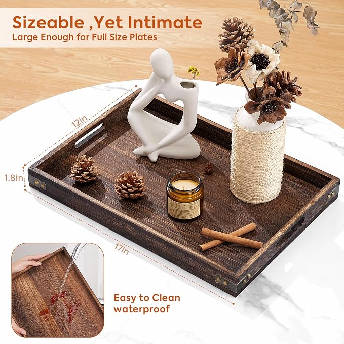 Wood Serving Tray - 17In Large Serving Tray - Image 2