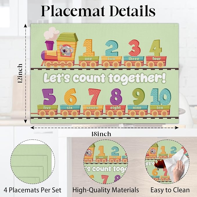 Number Train Placemats Set of 4, Toddler Placemats - Image 2