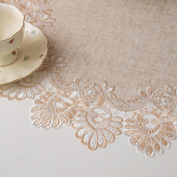 European Antique Jacquard Lace Table Doilies, Small Farmhouse Linen Embroidered - Image 4
