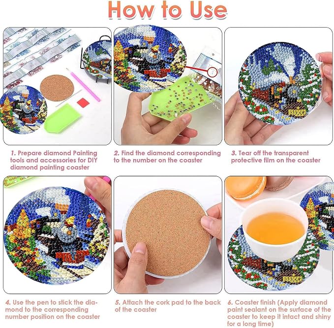 ijbnhd Christmas Train Diamond Art Coasters, 4x4 inch | Diamond Painting Kits - Image 7
