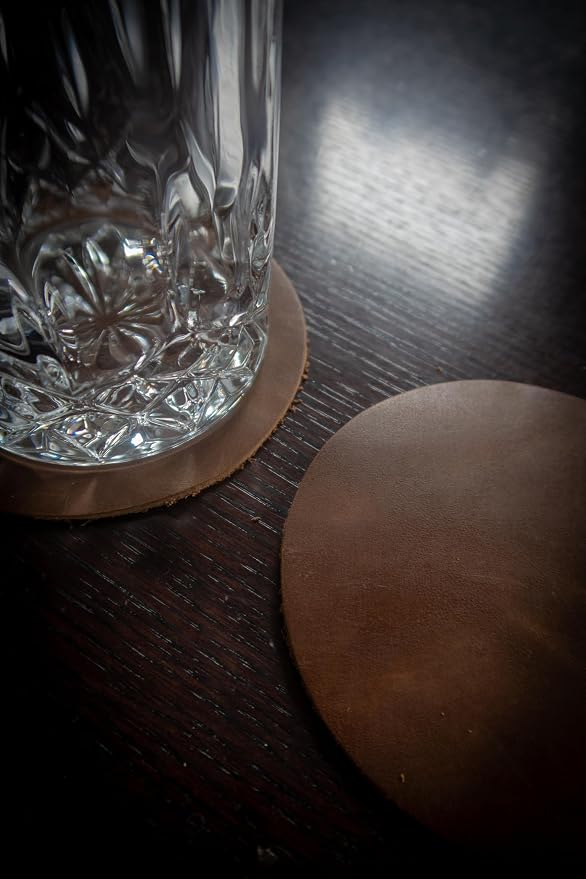 Real Natural Grain Leather Coasters – Durable Non-Slip Distressed Design - Image 5