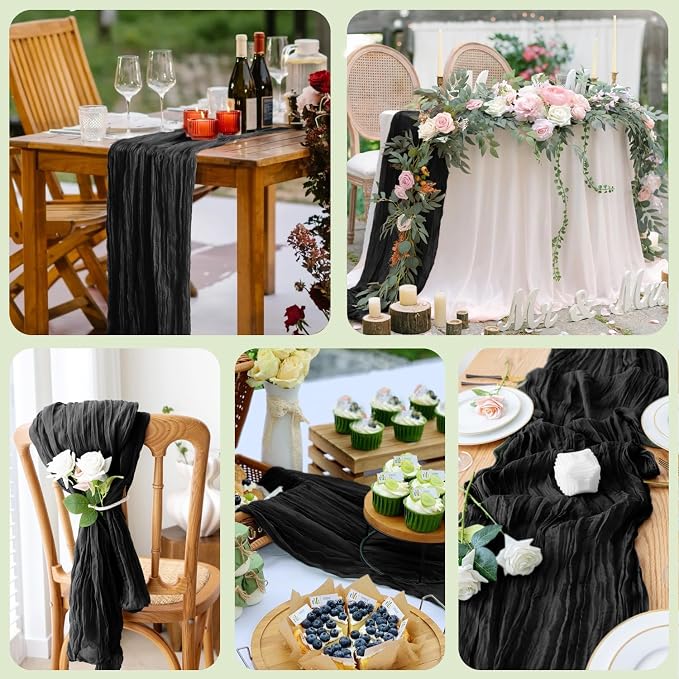 Cheesecloth Table Runner Black 10FT Boho Gauze Runner - Image 7