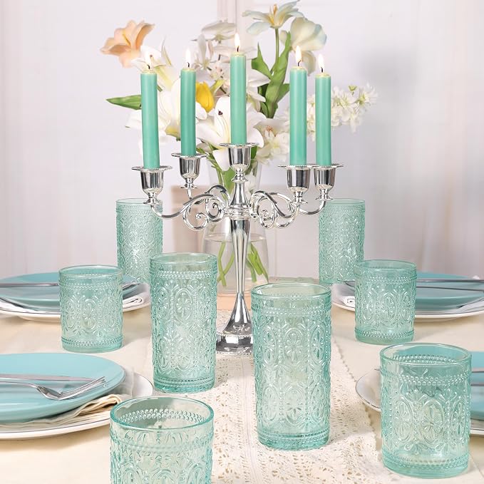 abrwyy Green Drinking Glasses, Vintage Glassware, 12oz Highball Glasses | - Image 7