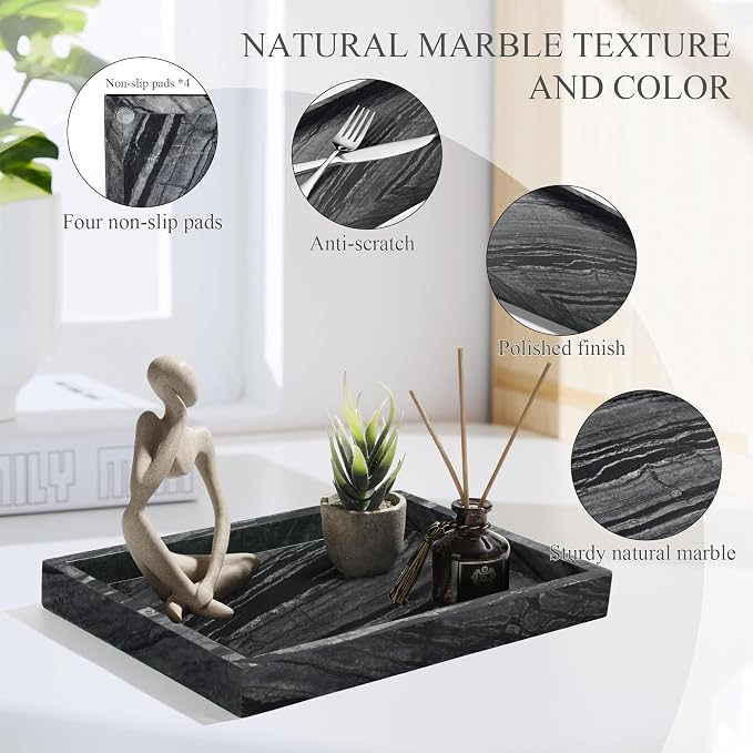 Natural Marble Tray for Bathroom, Genuine Ancient Wood Grain Marble Vanity Tray - Image 6