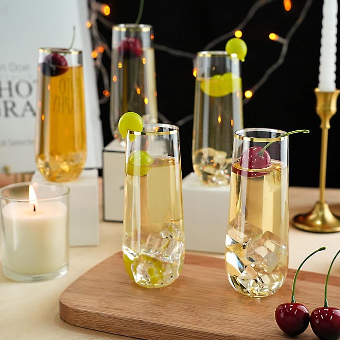 Bestluck 36 Pack 9 oz Stemless Plastic Champagne Flutes Gold Rim | Clear - Image 4
