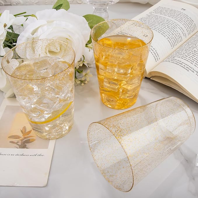 I00000 200 Pack 12 oz Gold Glitter Plastic Cups, Disposable Plastic Wine - Image 6