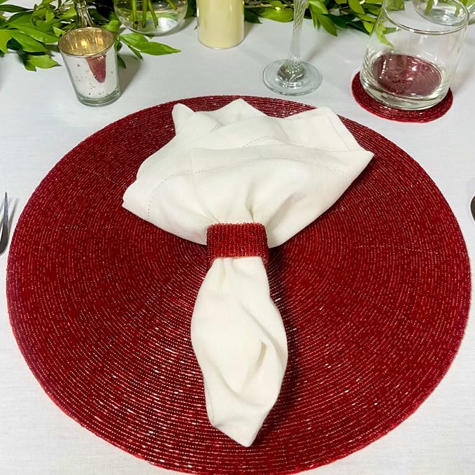 Handmade Beaded Coasters, Glass Bead Coasters in Red, Coffee Table Décor - Image 3
