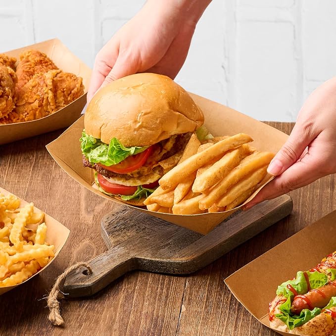 ZORRITA Large Paper Food Trays, 4 LB, 50 Pack | Disposable, Kraft Paper - Image 5