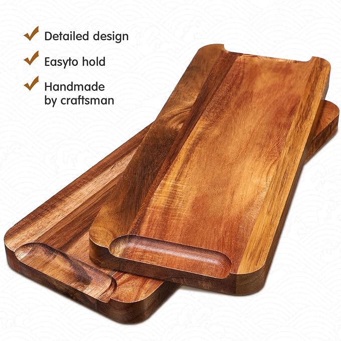 Roowest 5 Pack Solid Acacia Wood Serving Trays - Image 5