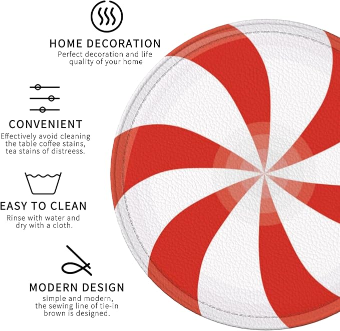 Christmas Candy Coasters Leather Round Drink Coasters 6 Pcs Set - Image 4