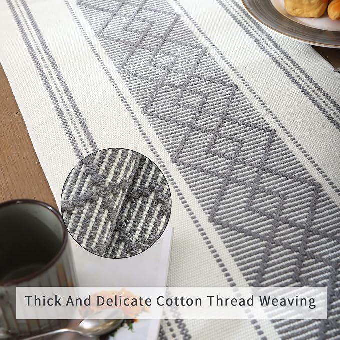 Woven Table Runners Farmhouse Style, Boho Table Runners 108 inches Long - Image 3