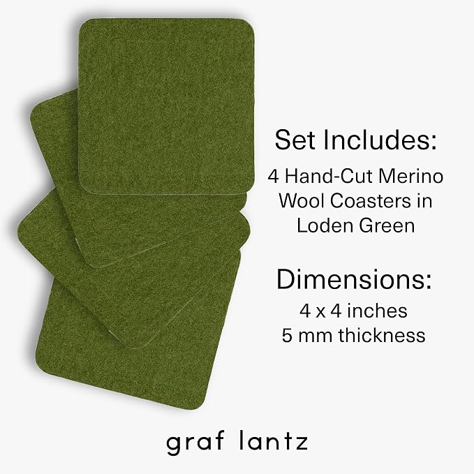 Graf Lantz - Bierfilzl Merino Wool Square Coasters Set of 4 - Loden Green - - Image 4