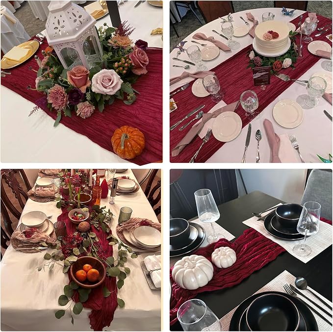 10 Pack Burgundy Cheesecloth Table Runner 6FT Boho Gauze Fabric Table Runner - Image 7