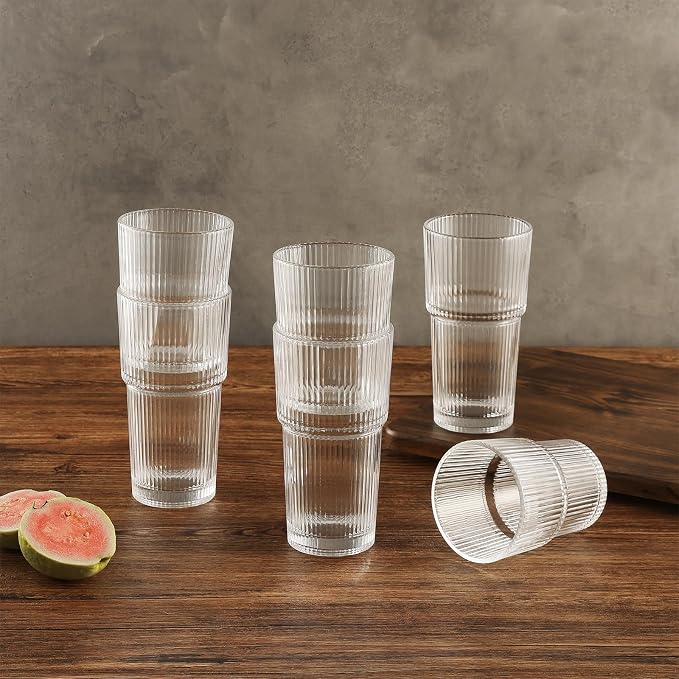 Ribbed Glass Tumbler Drinking Glasses - Image 4