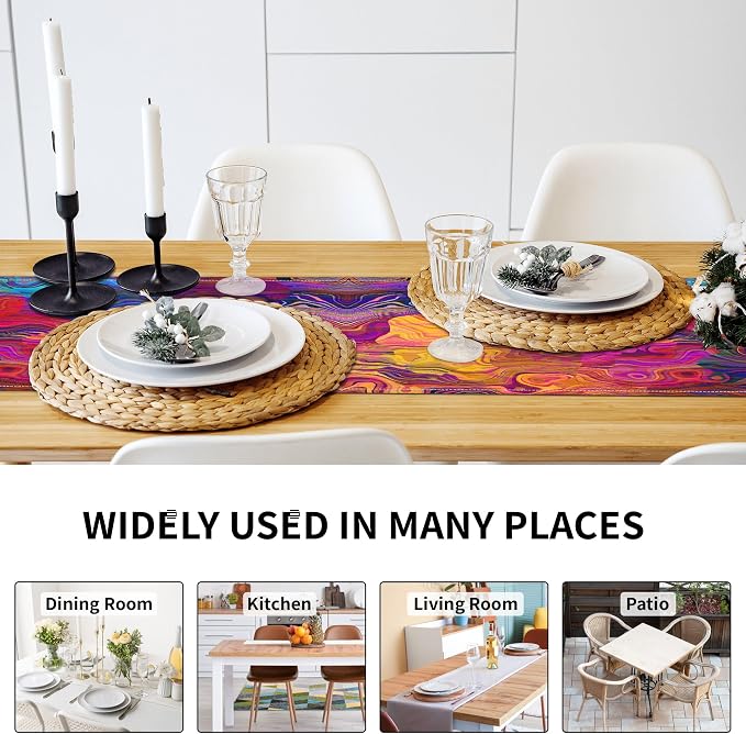 Abstract Table Runner 13x36 Inch Colorful Chaotic Waves Table Runners Table - Image 3