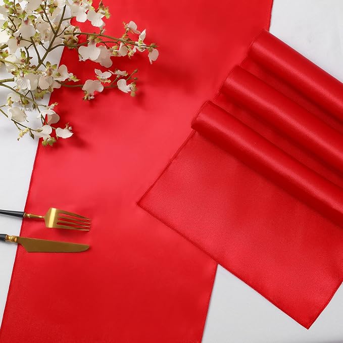 Horbaunal 12 Pack Red Satin Table Runner 12 x 108 Inch | Smooth Table Runners - Image 5