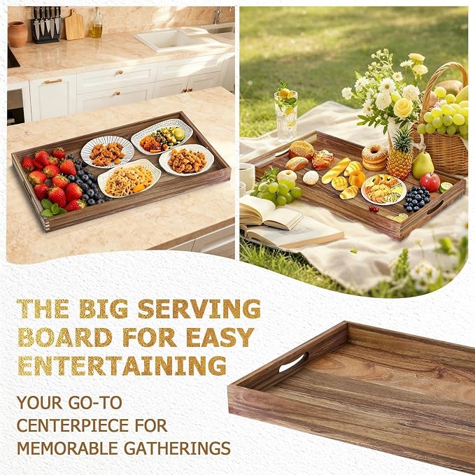 Extra Large Ottoman Tray, 32 x 18 inches Acacia Wood Serving Tray | Rectangle - Image 6