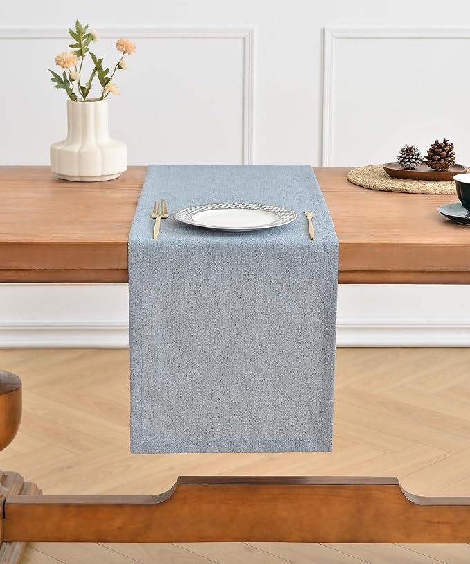 Wracra Linen Table Runner, Burlap Dusty Blue Table Runners 48 Inches Long | - Image 5