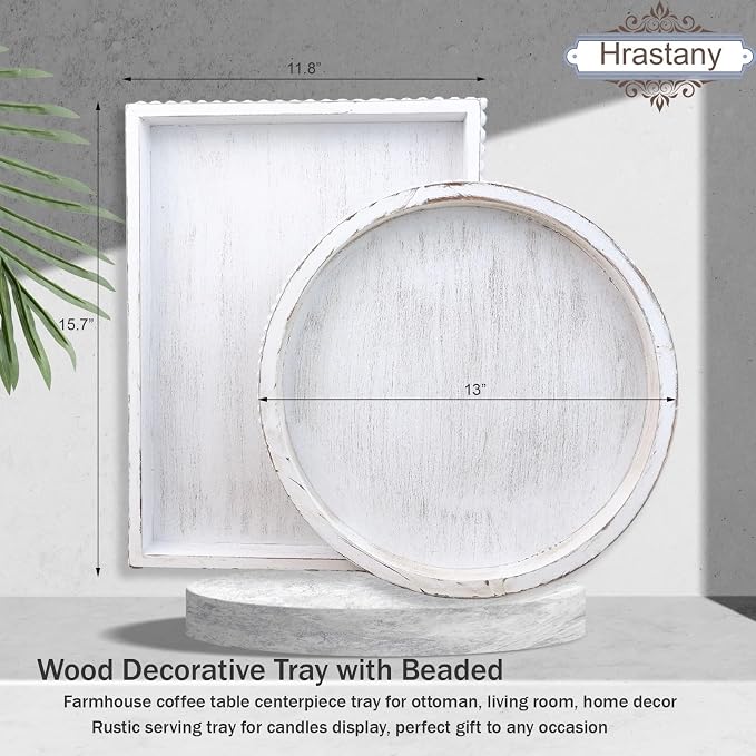 Hrastany Wood Decorative Coffee Table Serving Tray, Farmhouse Rectangular Tray - Image 4