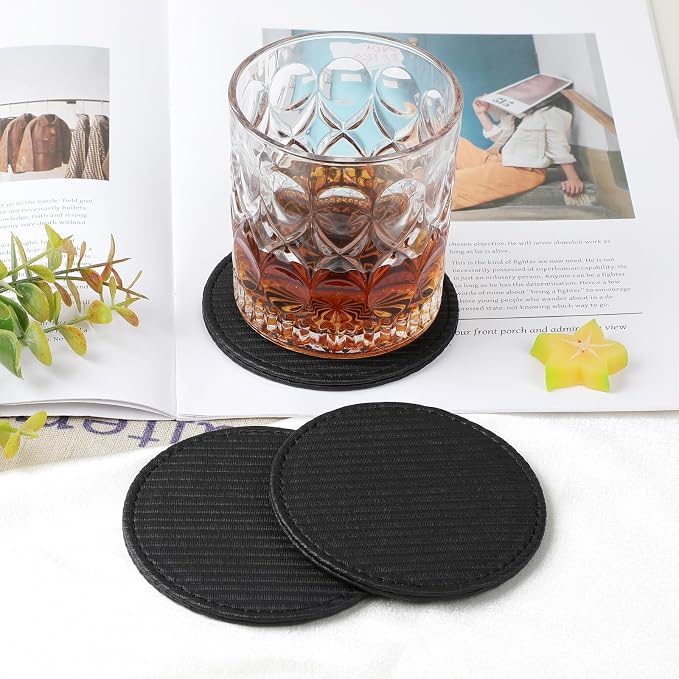 Leather Coasters Set of 6 with Holder, Tabletop Protection, Coffee Table & Bar - Image 8