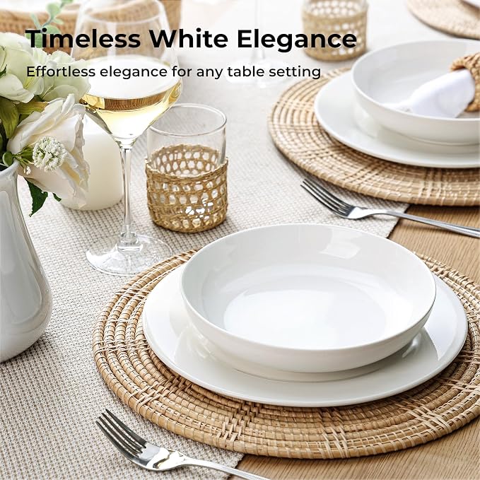 YHY Pasta Bowls Set of 4, 22 oz Ceramic Salad Plates, 7.8 Inch Wide Shallow - Image 7