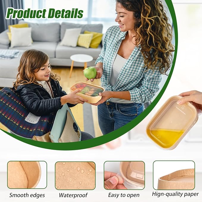 50-Pack 29oz Disposable Kraft Paper Bowls【with Lids and Forks】, Meal Prep - Image 3