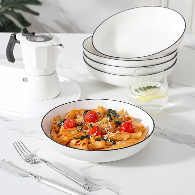 MALACASA 8.85" Large Pasta Bowls, 42 OZ White Salad Bowls Soup Bowls, Porcelain - Image 6