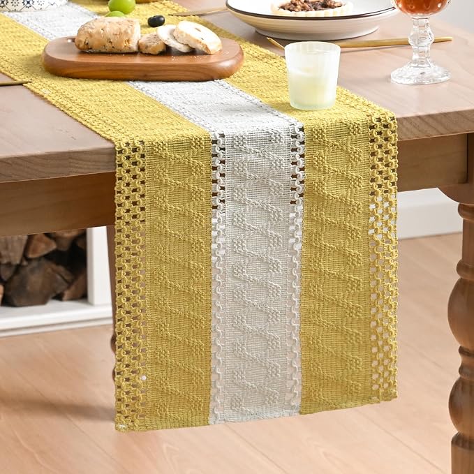 Artoid Mode Yellow Farmhouse Woven Table Runner 12x90 Inch | Holiday Rustic by ArtoidMode