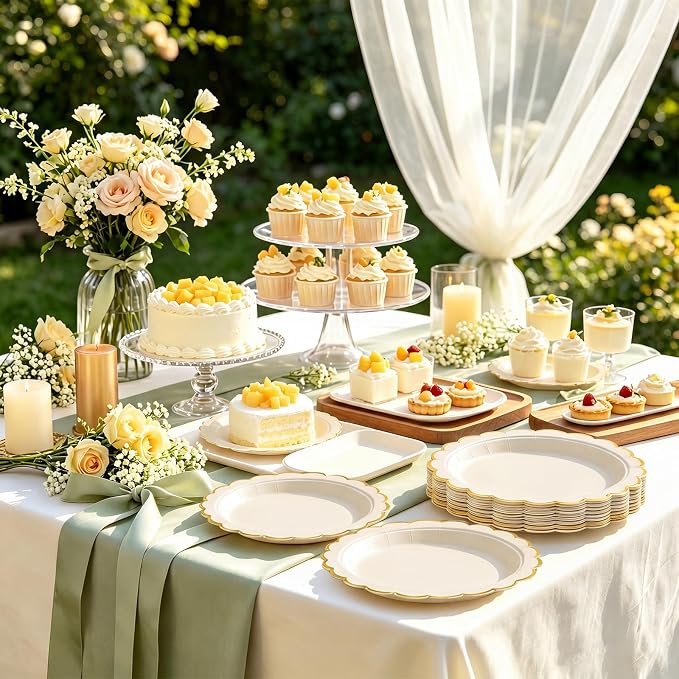 NatNarr 30 Pk Ivory Paper Plates 9" Scalloped Cream Plates - Image 5