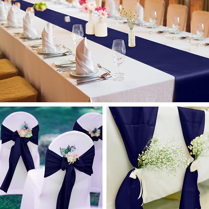 Aneco 12 Pack Satin Table Runner 12 x 108 Inch Navy Blue Long Wedding Satin - Image 6