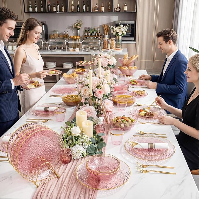 Rubtlamp 700Pcs Pink Gold Plastic Plates, Fancy Hammer Party Plate, 100Salad - Image 4