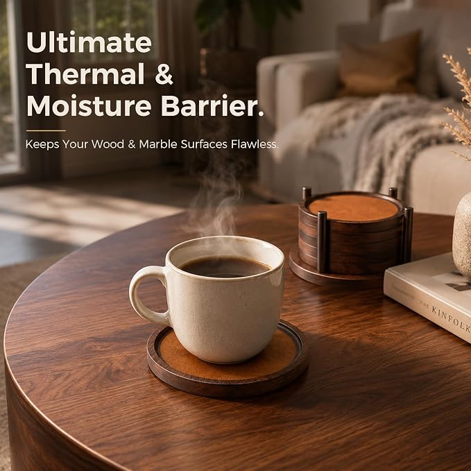 MinBoo Bamboo Coasters for Coffee Table Set of 6 Coasters for Drinks Absorbent - Image 5