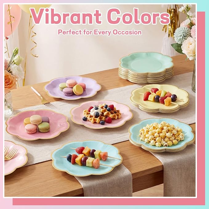 60 Pcs Pastel Paper Plates, 7 Inch Scalloped Dessert Plates - Image 4