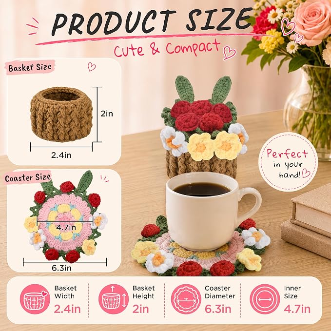 Crochet Flower Coasters, Handmade Bouquet Coasters - Image 2