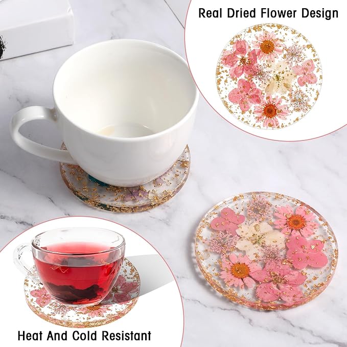 2pcs Dried Flower Drink Coasters, Flower Resin Drink Cup Mat Reusable Floral - Image 4