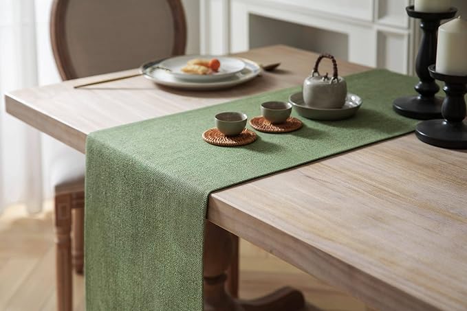 Burlap Style Farmhouse Table Runner, 14x90 Inches Grass Green | Thick Durable - Image 3
