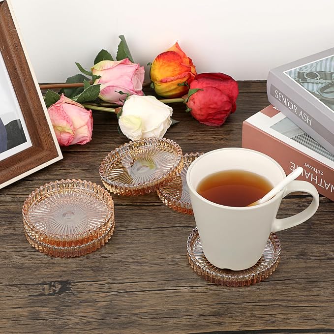 JUXYES Set of 5 Heat-Resistant Clear Glass Coaster - Image 4