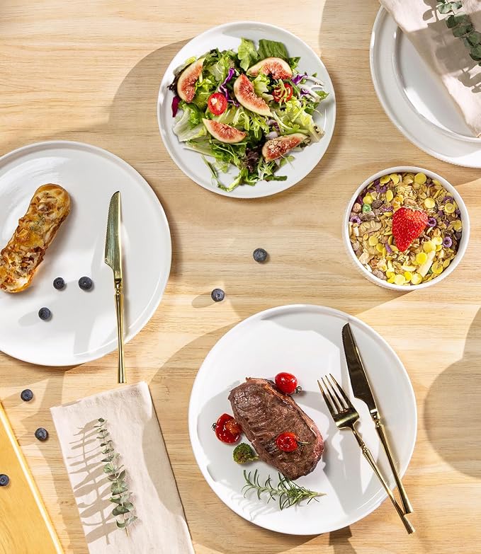 Ceramic Dinnerware Set for 8, 24-Piece Plates and Bowls Set | Lightweight - Image 3