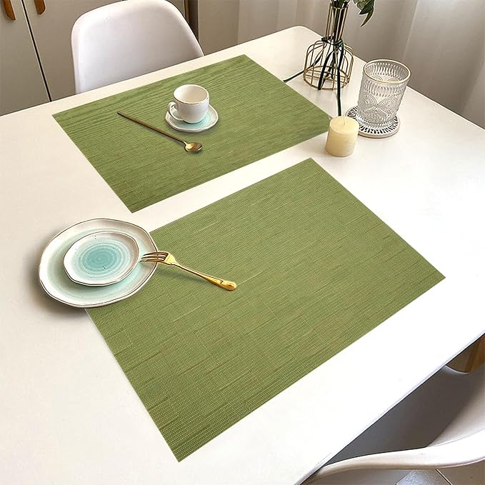 Green Vinyl Placemats Set of 12, Heat Resistant Table Placemats | 18x12 inch - Image 6