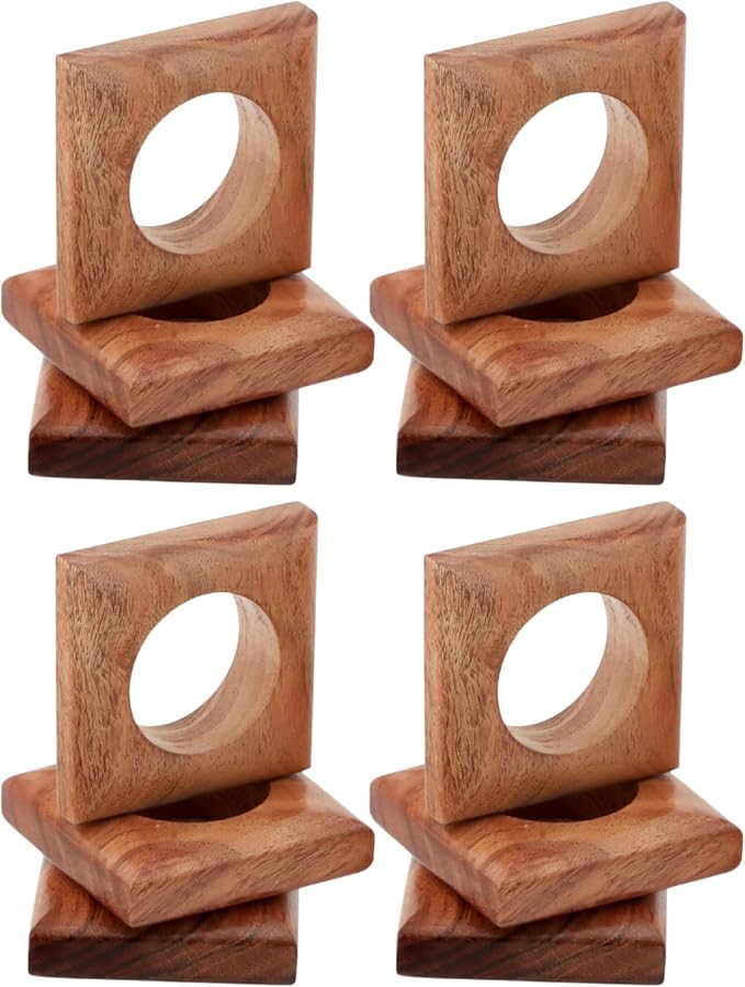 Acacia Wood Napkin Rings, 2.5x2.5x0.75 in, rustic farmhouse decor by CLEENTABLE