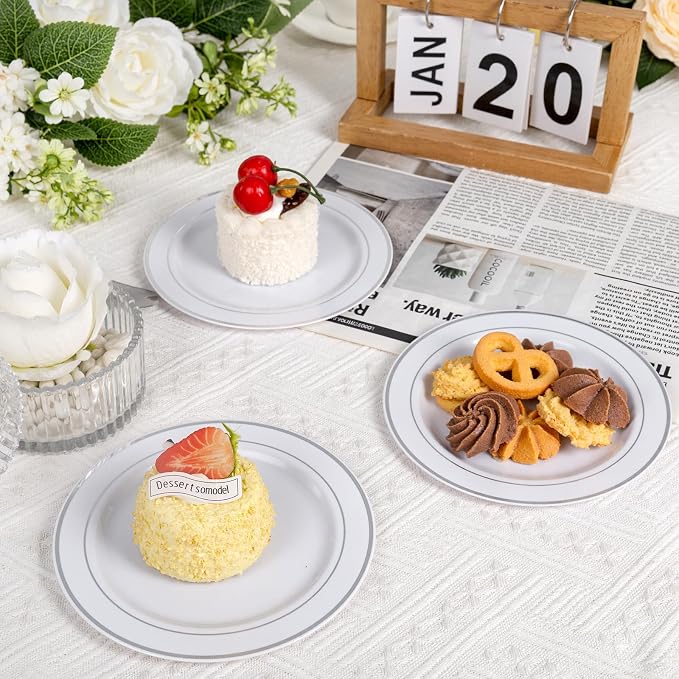 bUCLA 200PCS Silver Plastic Plates - Image 3