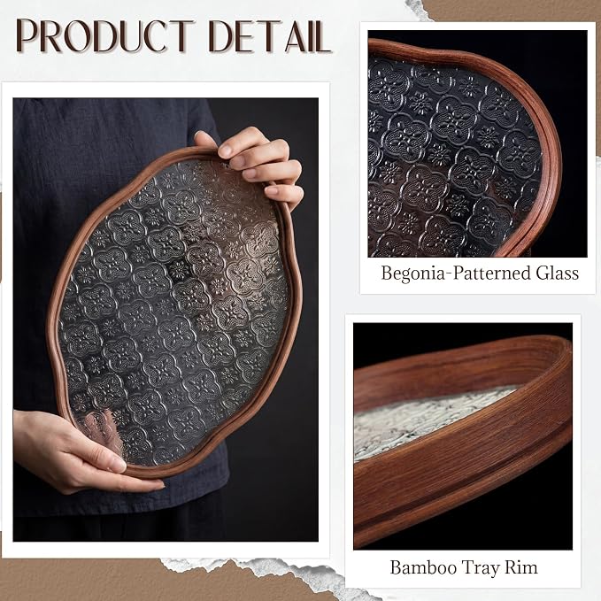 Glass Serving Tray with the Crabapple Pattern and Walnut Rectangular Serving - Image 3