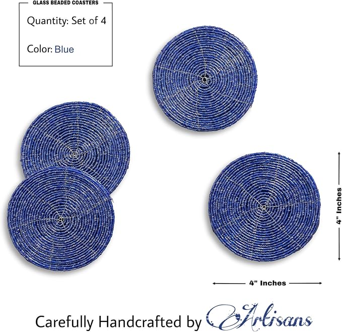 Handmade Beaded Coasters, Glass Bead Coasters in Blue, Coffee Table Décor - Image 4