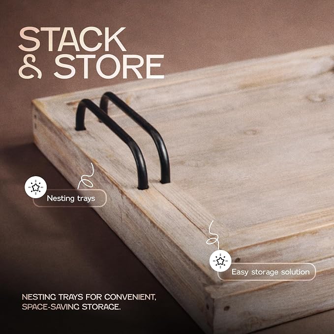 Besti Rustic Vintage Food Serving Trays | Nesting Wooden Board - Image 5